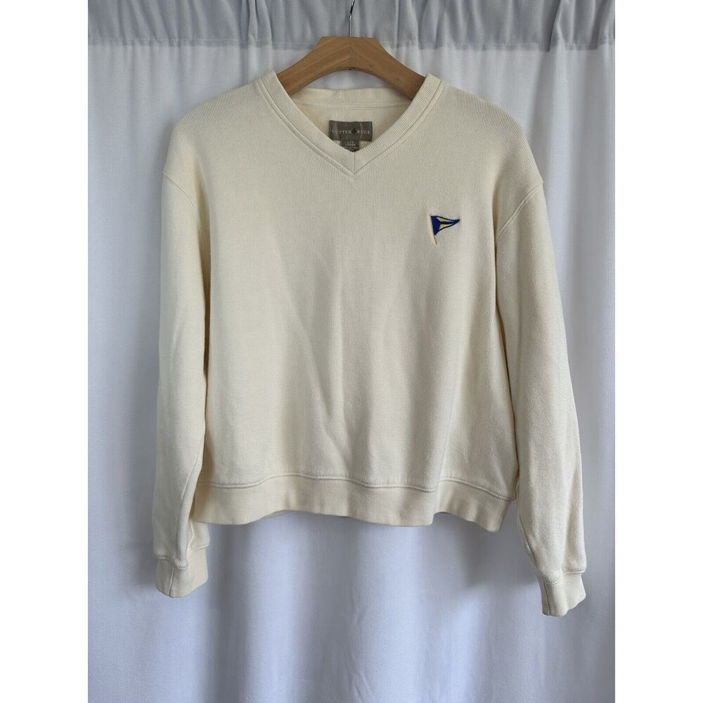 Cutter & Buck Sweater Pullover V-neck 100% Cotton Nautical Beachy Size Womens L